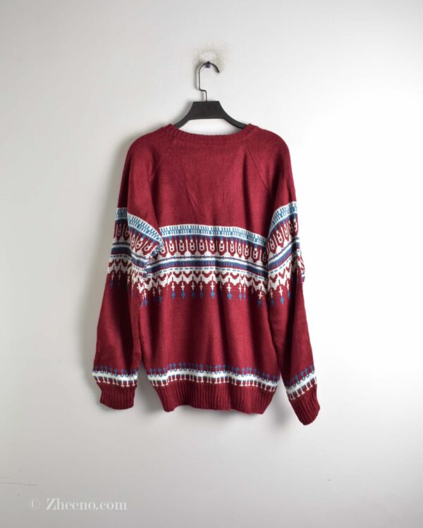 بافت وینتیج یقه هفت طرح دار قرمز