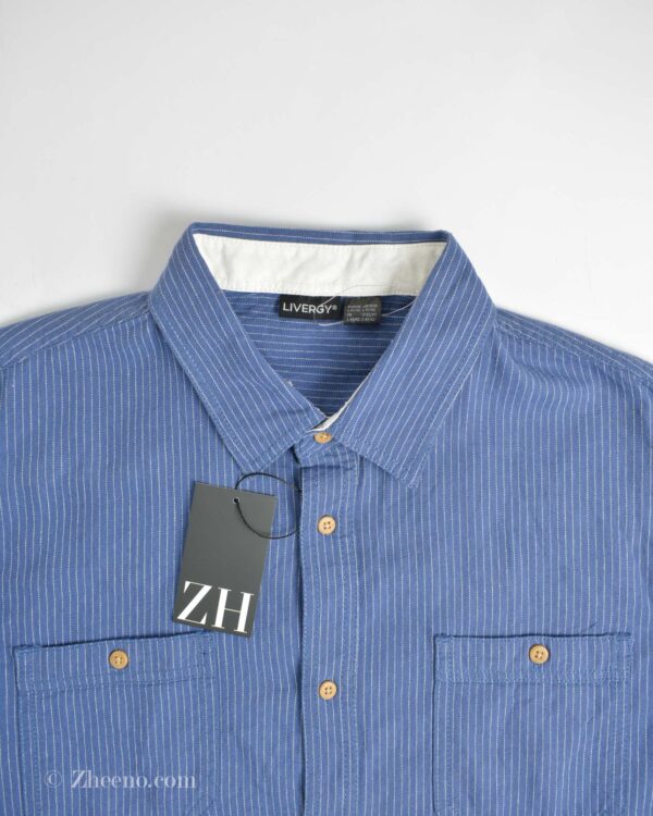 پیراهن نخی آستین بلند آبی خط دار Livergy