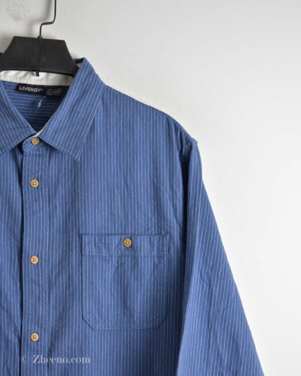 پیراهن نخی آستین بلند آبی خط دار Livergy