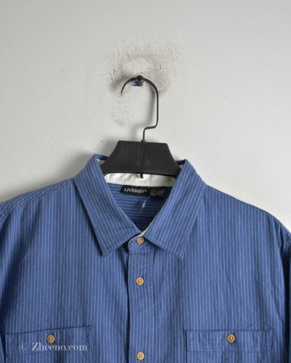 پیراهن نخی آستین بلند آبی خط دار Livergy