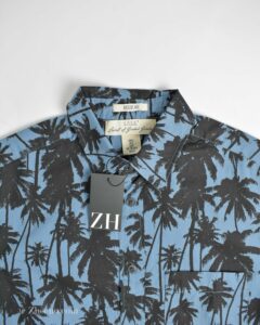 پیراهن نخی آستین کوتاه آبی طرح نخل H&M