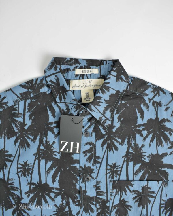 پیراهن نخی آستین کوتاه آبی طرح نخل H&M