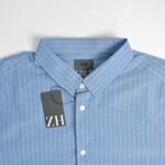 پیراهن نخی آستین بلند آبی خط‌دار سفید H&M