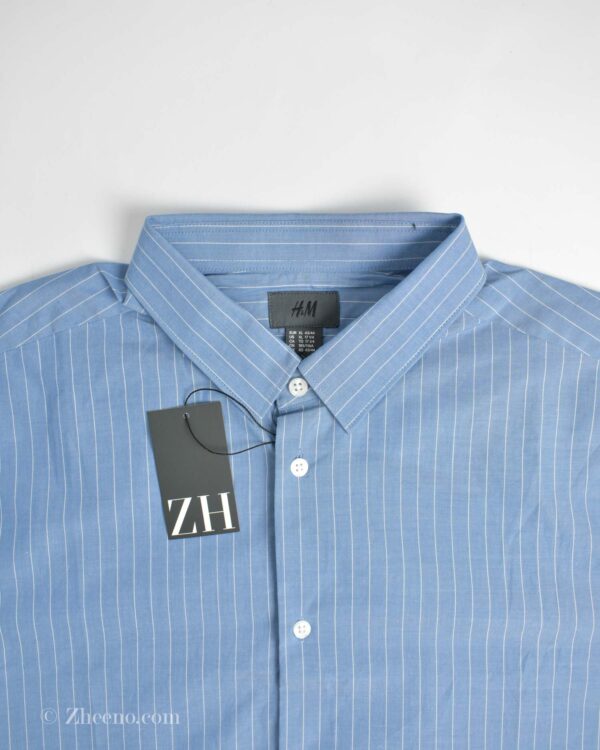 پیراهن نخی آستین بلند آبی خط‌دار سفید H&M
