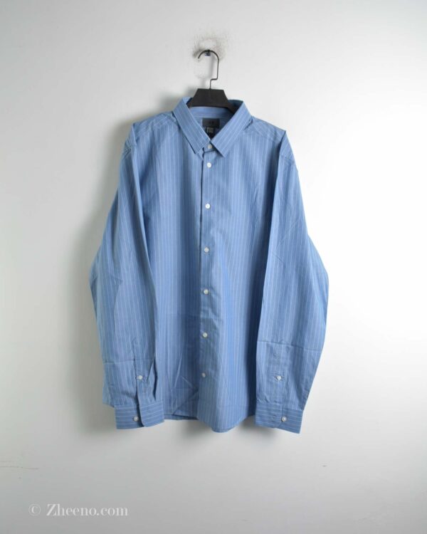 پیراهن نخی آستین بلند آبی خط‌دار سفید H&M