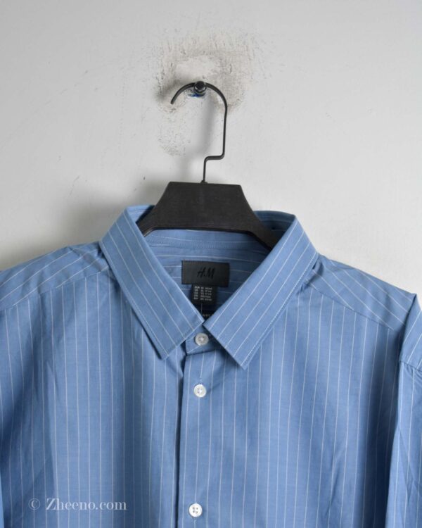 پیراهن نخی آستین بلند آبی خط‌دار سفید H&M