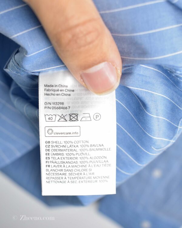 پیراهن نخی آستین بلند آبی خط‌دار سفید H&M