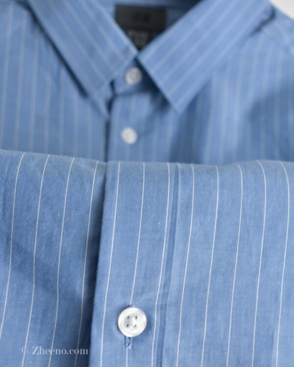 پیراهن نخی آستین بلند آبی خط‌دار سفید H&M