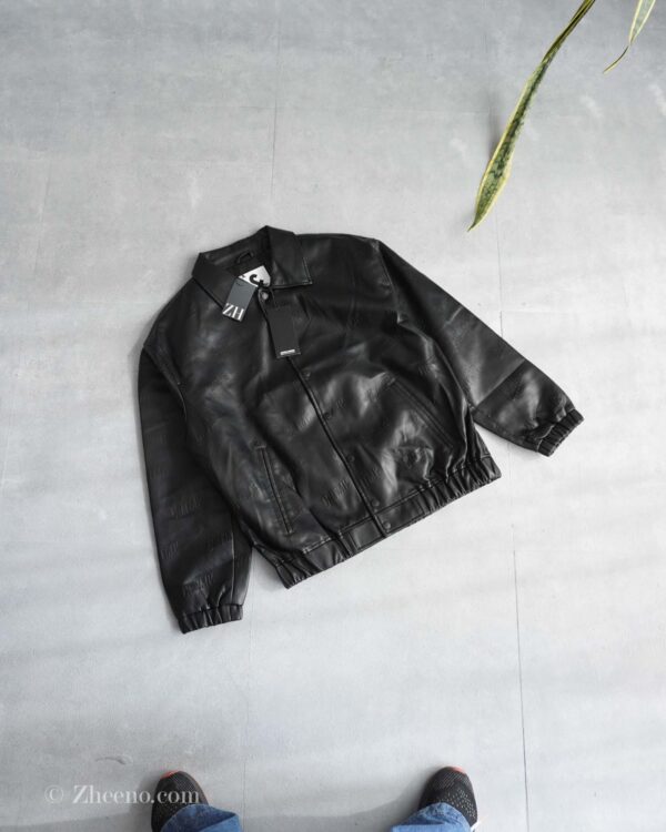 جکت چرم مشکی طرح دار Jack&Jones