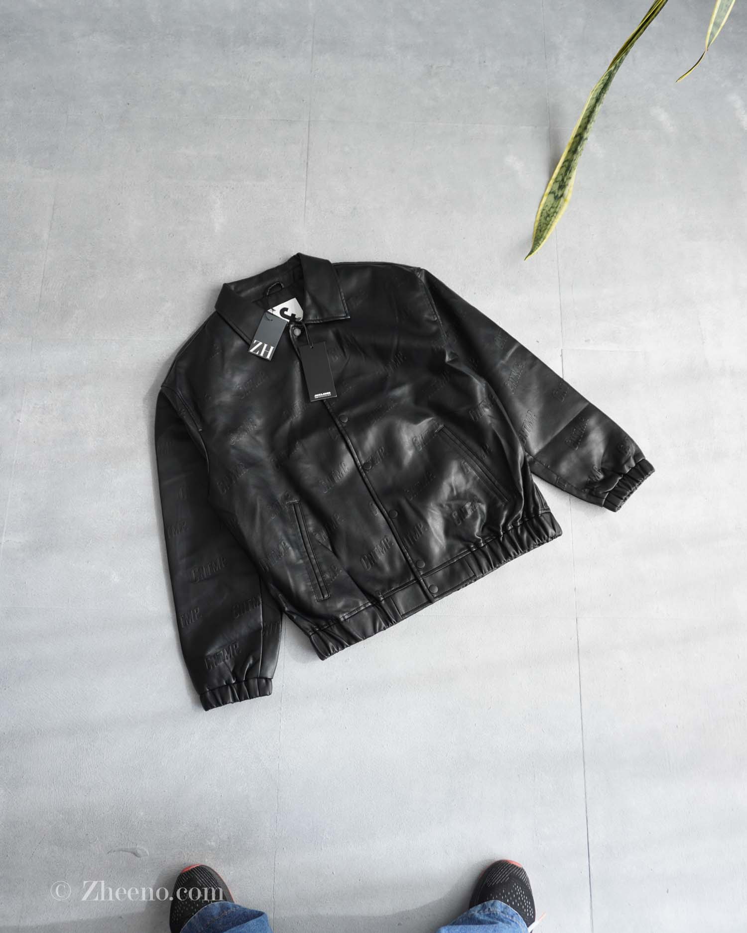 17623273653967260 جکت چرم مشکی طرح دار Jack&Jones