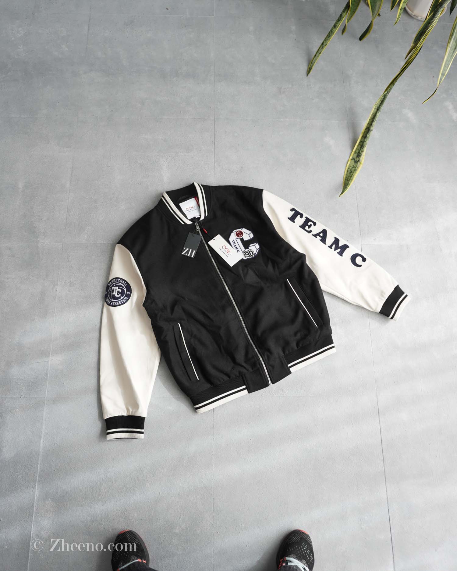 17623281713281774 بامبر جکت مشکی آستین چرم طرح دار Jack&Jones