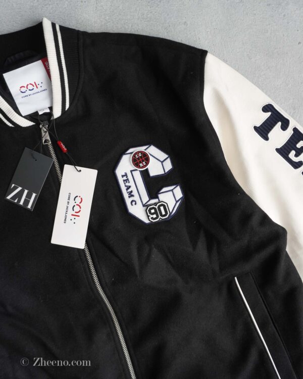 بامبر جکت مشکی آستین چرم طرح دار Jack&Jones