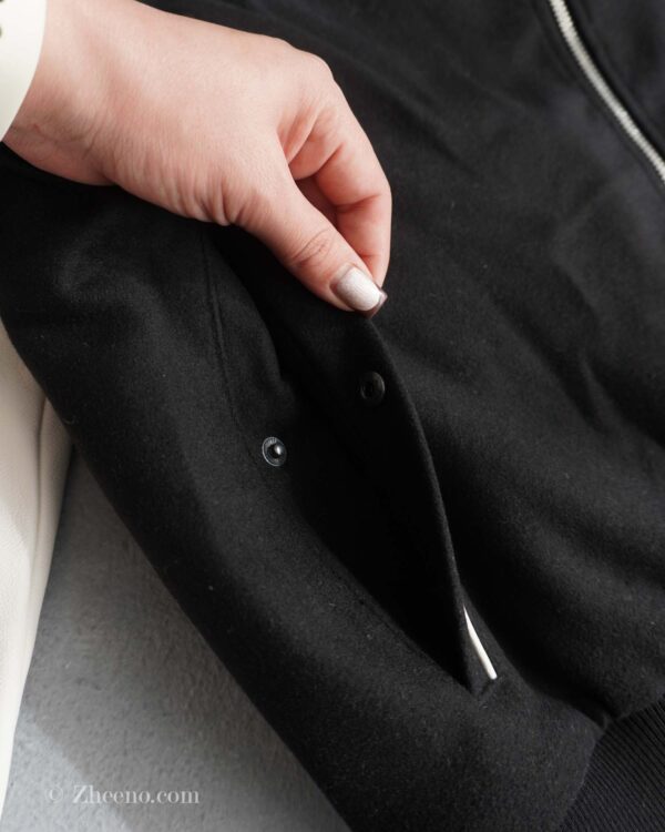 بامبر جکت مشکی آستین چرم طرح دار Jack&Jones