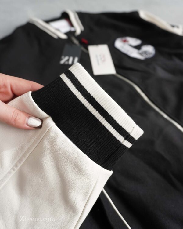 بامبر جکت مشکی آستین چرم طرح دار Jack&Jones