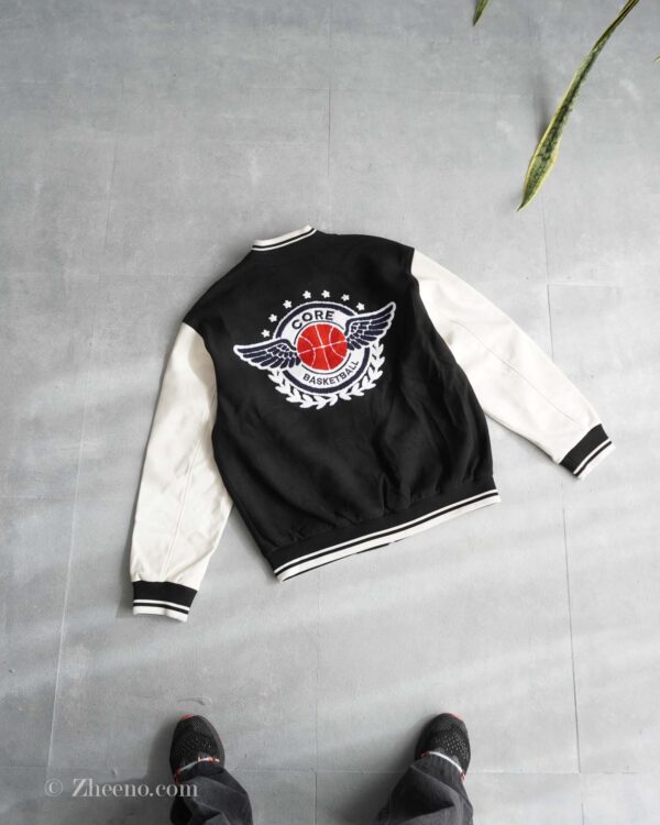 بامبر جکت مشکی آستین چرم طرح دار Jack&Jones