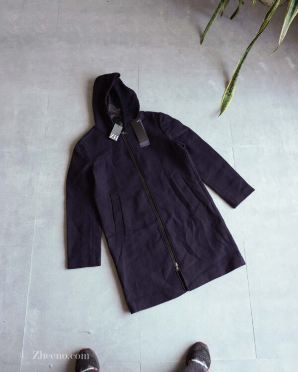 جکت بلند سرمه ای تیره ساده کلاه دار Selected