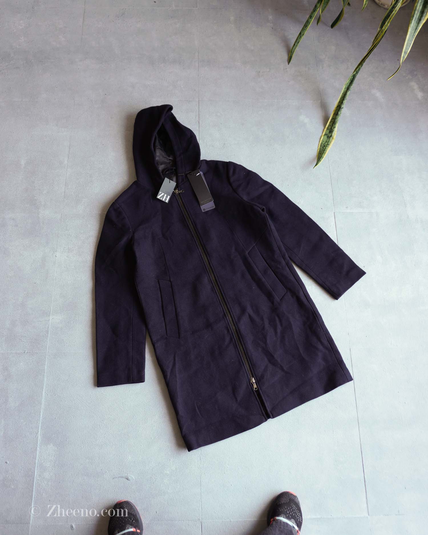 17623290632436624 جکت بلند سرمه ای تیره ساده کلاه دار Selected