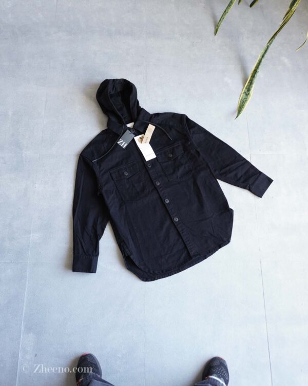 جکت جین کلاه دار مشکی ساده Selected