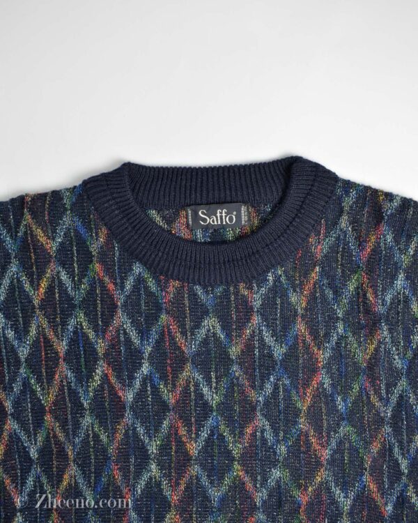 بافت وینتیج سرمه ای طرح لوزی Saffo