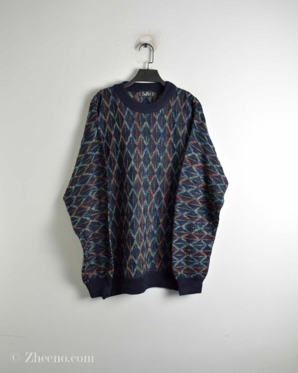 بافت وینتیج سرمه ای طرح لوزی Saffo