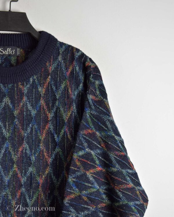 بافت وینتیج سرمه ای طرح لوزی Saffo