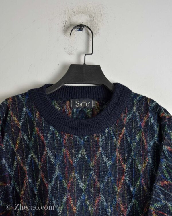 بافت وینتیج سرمه ای طرح لوزی Saffo