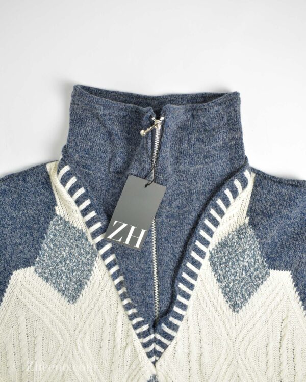 بافت وینتیج زیپ دار آبی سفید