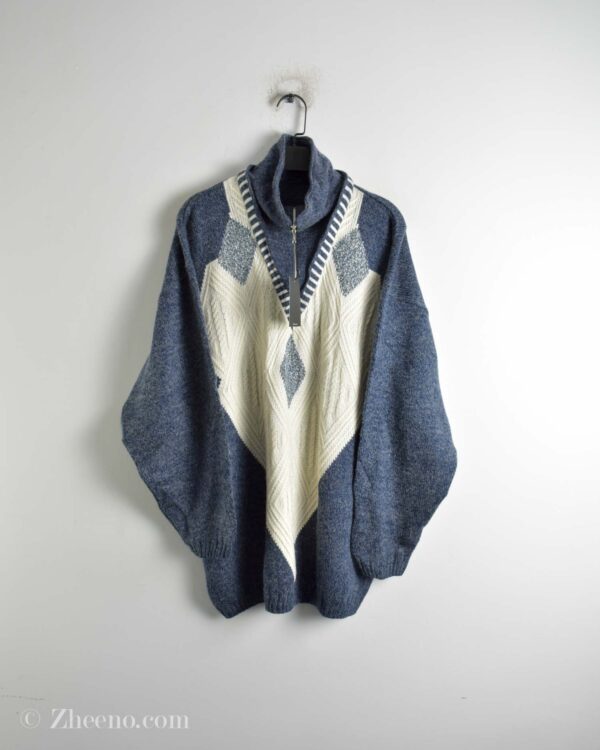 بافت وینتیج زیپ دار آبی سفید