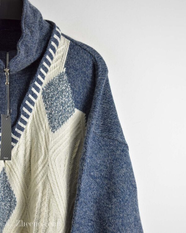 بافت وینتیج زیپ دار آبی سفید