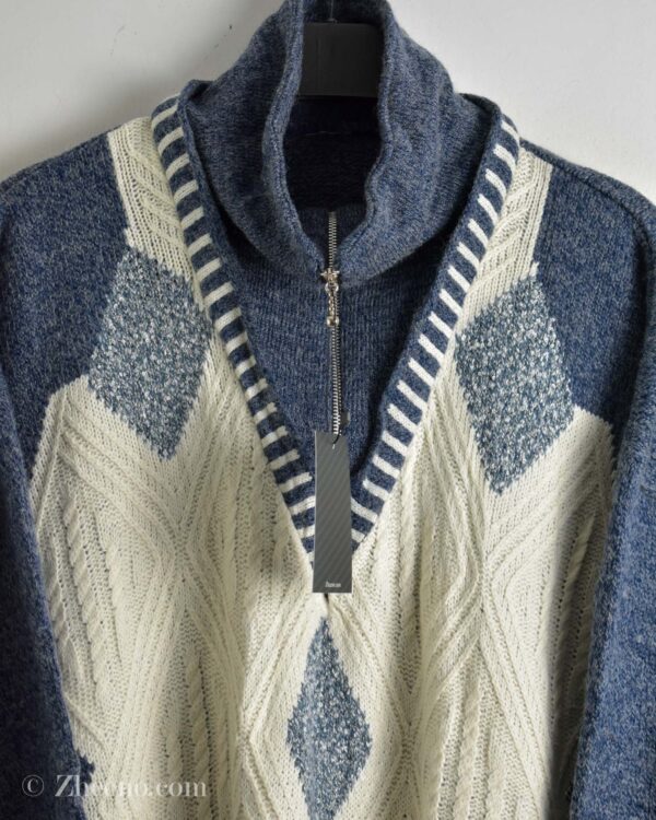 بافت وینتیج زیپ دار آبی سفید