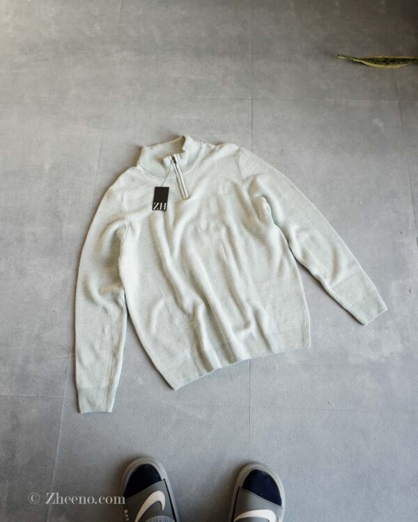 نیم زیپ بافت سبز کمرنگ