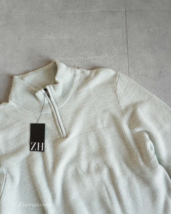 نیم زیپ بافت سبز کمرنگ