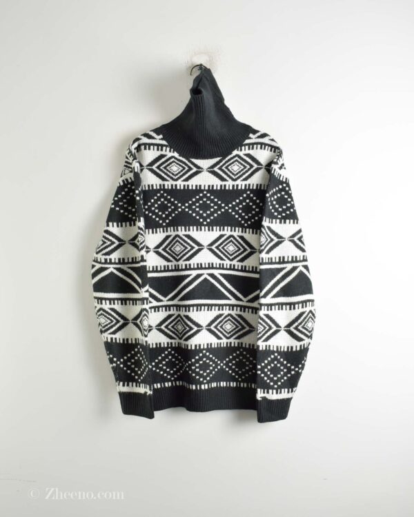 بافت وینتیج یقه اسکی مشکی سفید Paul Jones