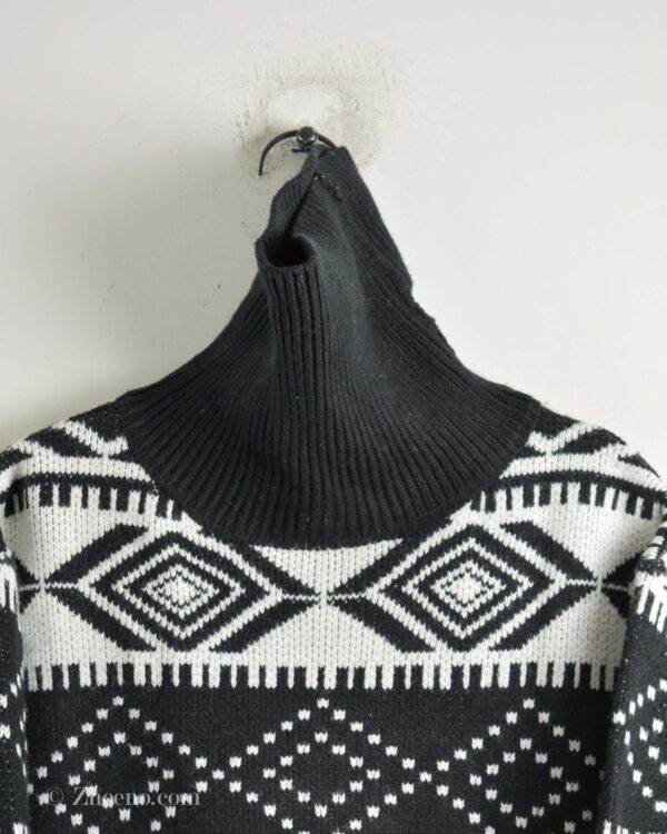 بافت وینتیج یقه اسکی مشکی سفید Paul Jones