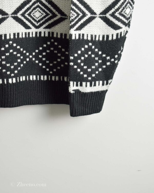 بافت وینتیج یقه اسکی مشکی سفید Paul Jones