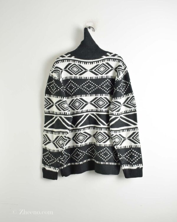 بافت وینتیج یقه اسکی مشکی سفید Paul Jones