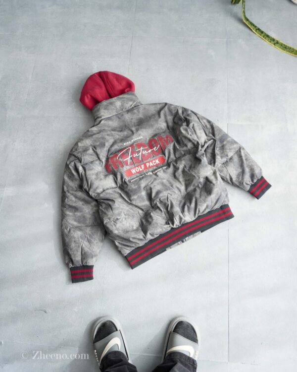 بامبر جکت خاکستری داخل پر کلاه دار EiderDown