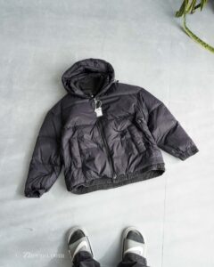 جکت کلاه دار مشکی ساده داخل پر EiderDown