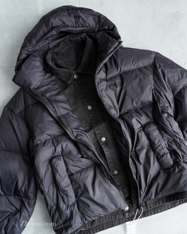 جکت کلاه دار مشکی ساده داخل پر EiderDown
