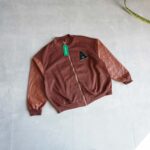 بامبر جکت قهوه ای آستین چرم Shein