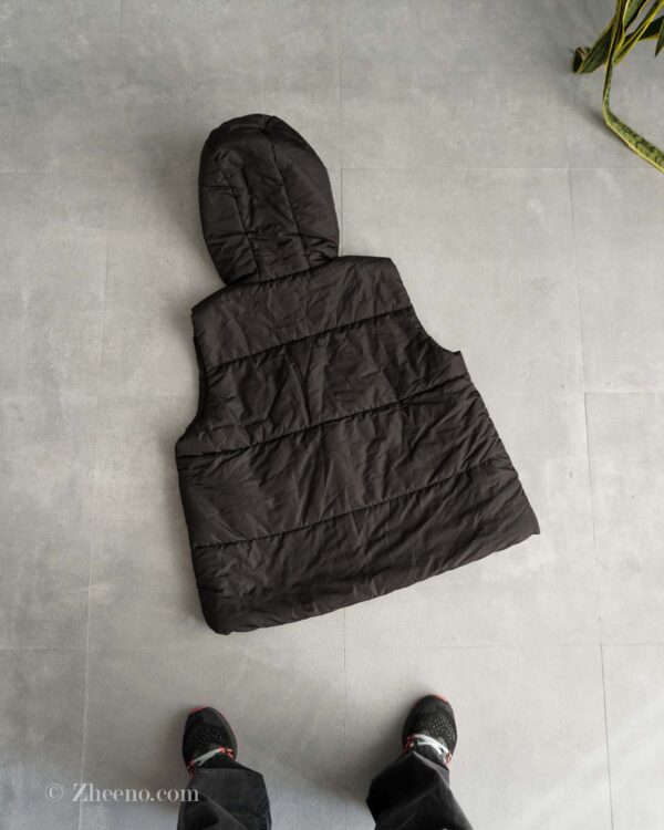 پافر بلند مشکی کلاه‌دار ساده Shein