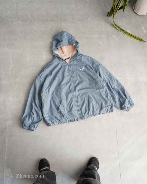 بامبر جکت آبی کلاه دار داخل خز Shein