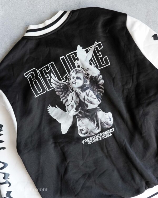 بامبر جکت مشکی آستین سفید Shein