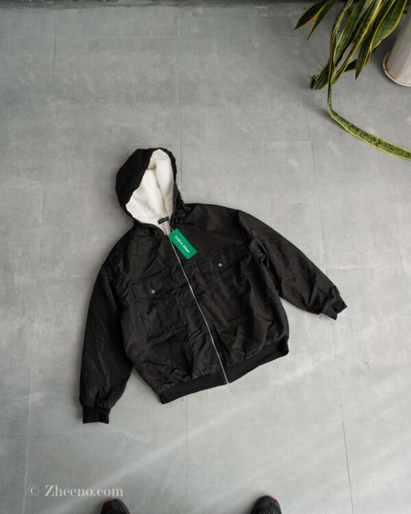 بامبر جکت کلاه دار مشکی Shein