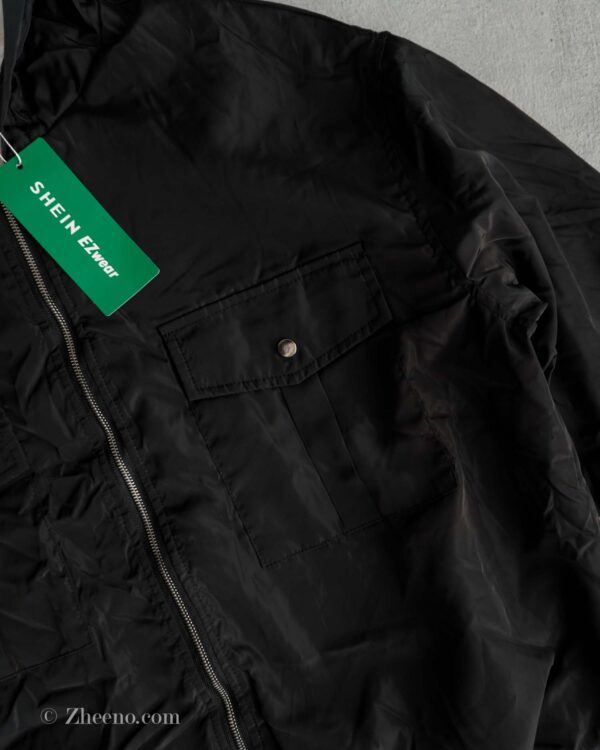 بامبر جکت کلاه دار مشکی Shein