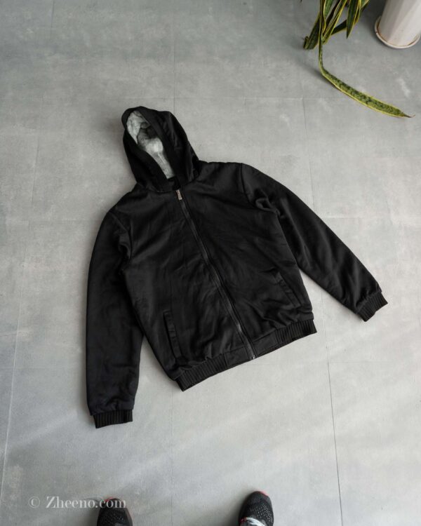 بامبر جکت مشکی کلاه دار داخل خز