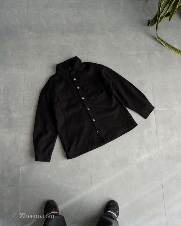 جکت مشکی ساده دکمه دار Shein