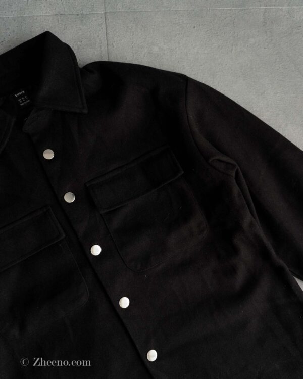 جکت مشکی ساده دکمه دار Shein