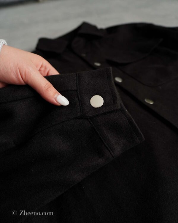 جکت مشکی ساده دکمه دار Shein