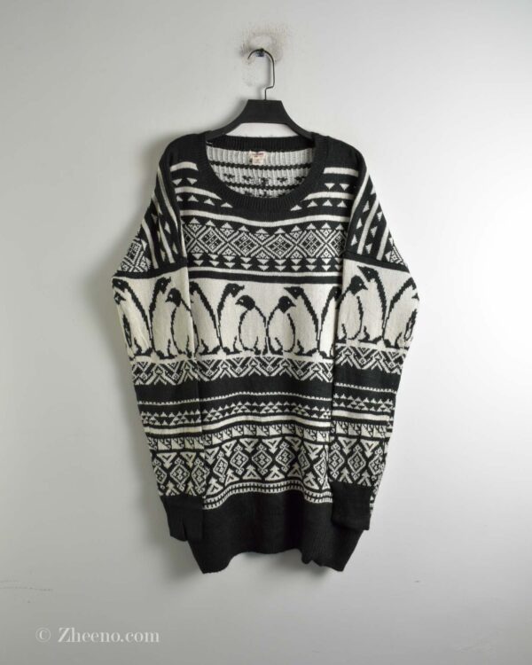 بافت وینتیج مشکی سفید طرح پنگوئن Mossimo